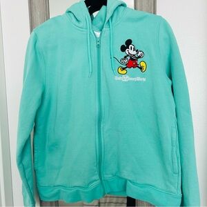 Walt Disney World Hoodie Womens Large Teal Mickey Mouse Embroidered Zip Up Cozy